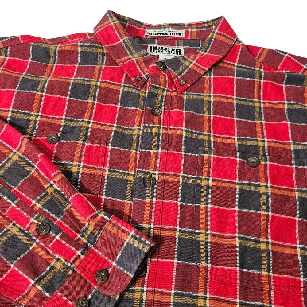 Duluth Trading Co Mens 3XL Free‎ Swingin Flannel Shirt Red Plaid Button Down L/S